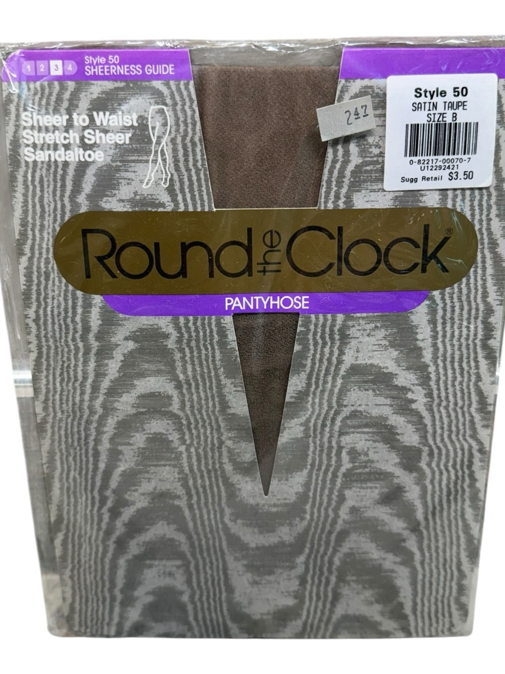 Round The Clock Sheer To Waist Pantyhose Style 50 Satin Taupe Size B